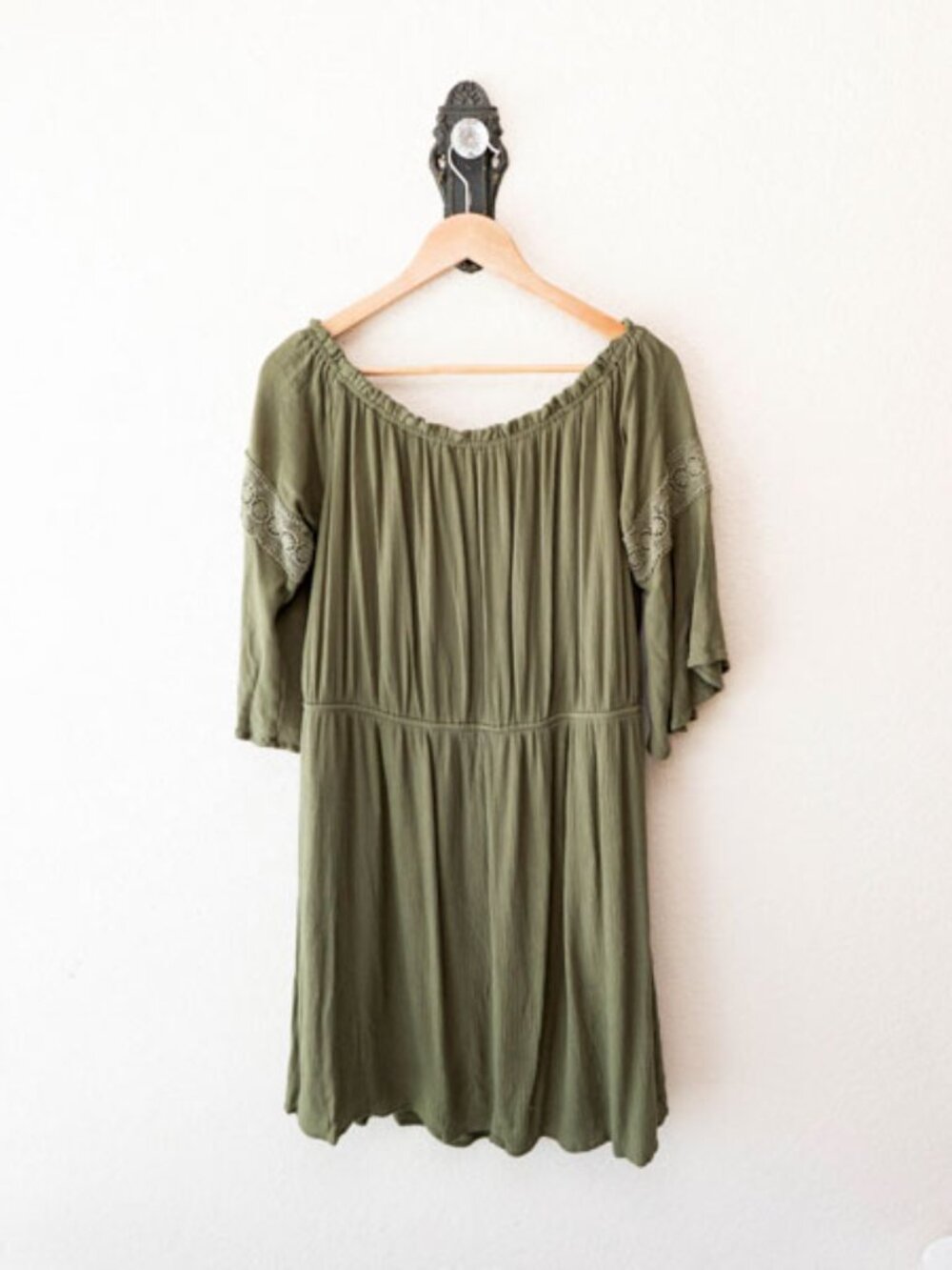 Naif Women 2X Olive Green Boho Dress Peasant Flutter Sleeve Elastic Neckline - Picture 9 of 13